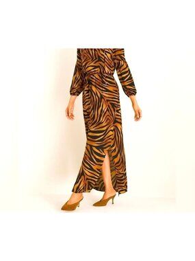 Chico's Tiger Print Lace-up Long Sleeve Maxi Dress. size 1.5